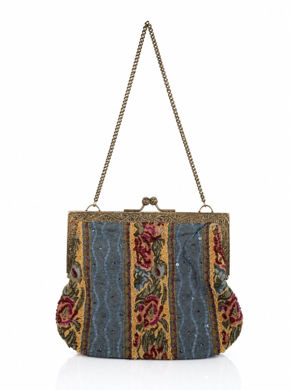 CHRISTIANA Floral Tapestry Beaded Kiss Lock Handbag